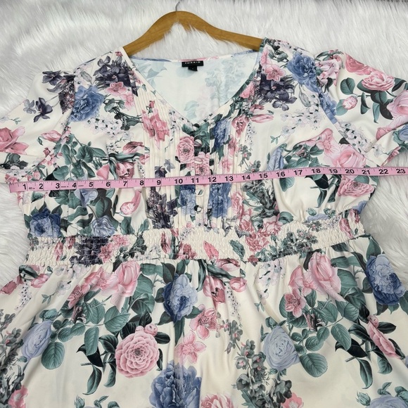 Torrid 1X | 14/16 Plus Size Babydoll Georgette Pintuck Long Sleeve Blouse Floral - Picture 11 of 15